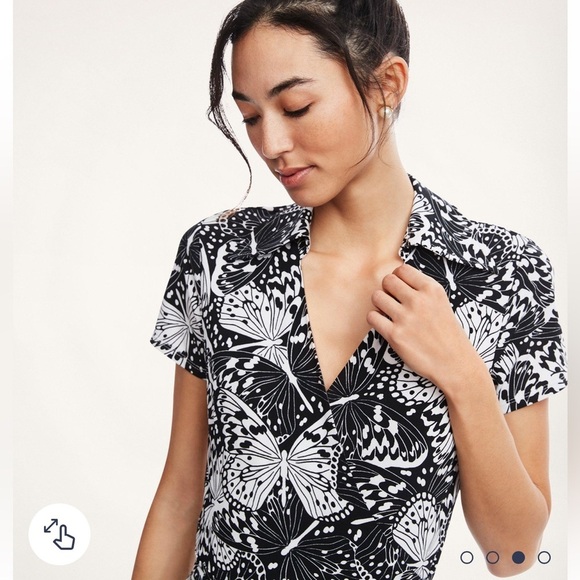 Brooks Brothers Black-White Knit Jersey Butterfly Print Wrap Dress Size … - Picture 4 of 16